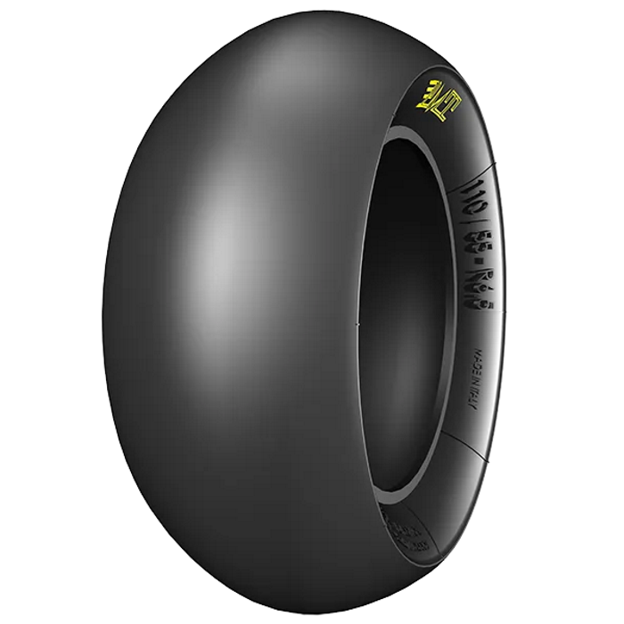 PMT 110/55 R6.5 T40 Slick racing tire with 65 Shore A hardness, 110mm width, 280mm diameter, designed for dry conditions and long life.