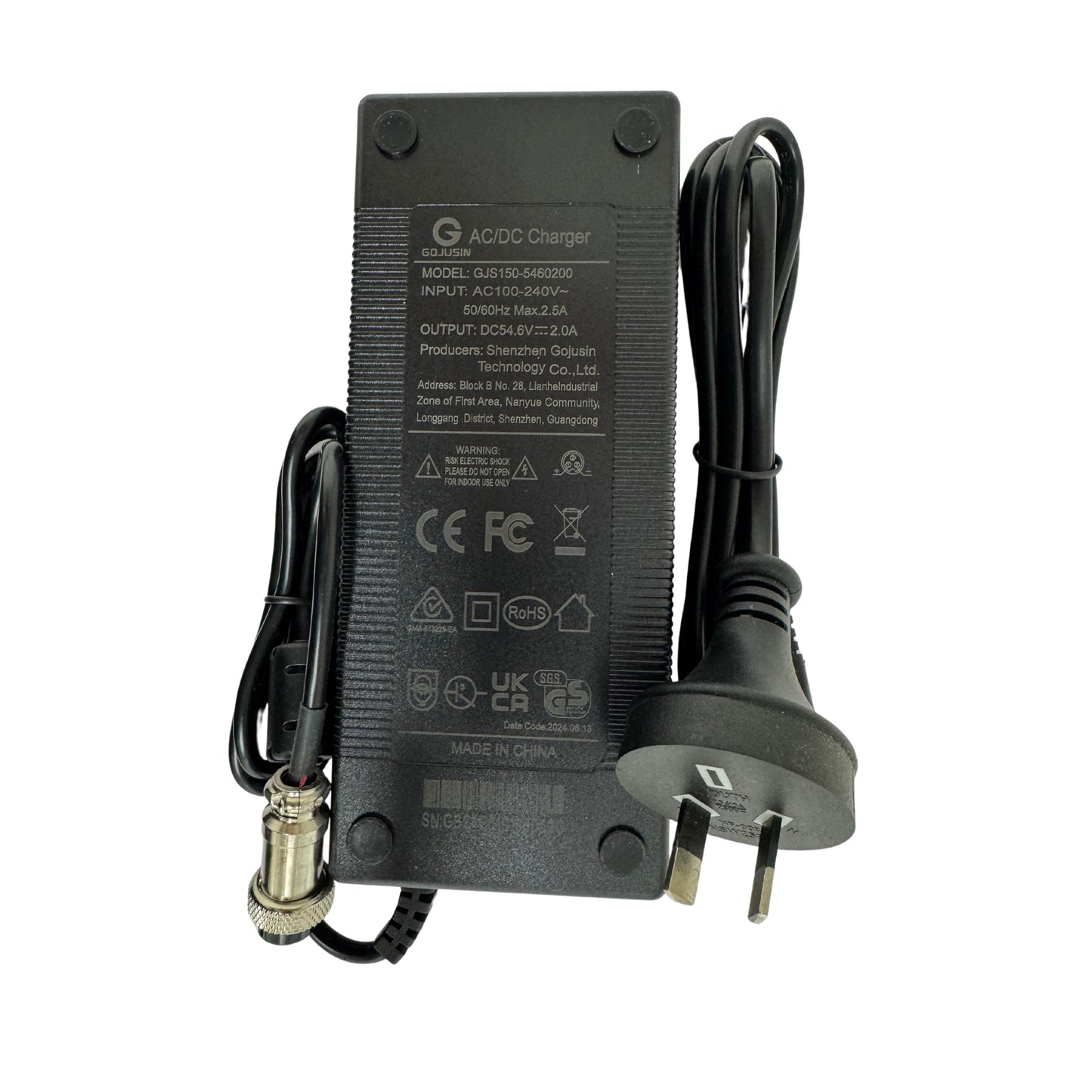 48V (54.6V Max) 2A 3-Pin E-Scooter Charger