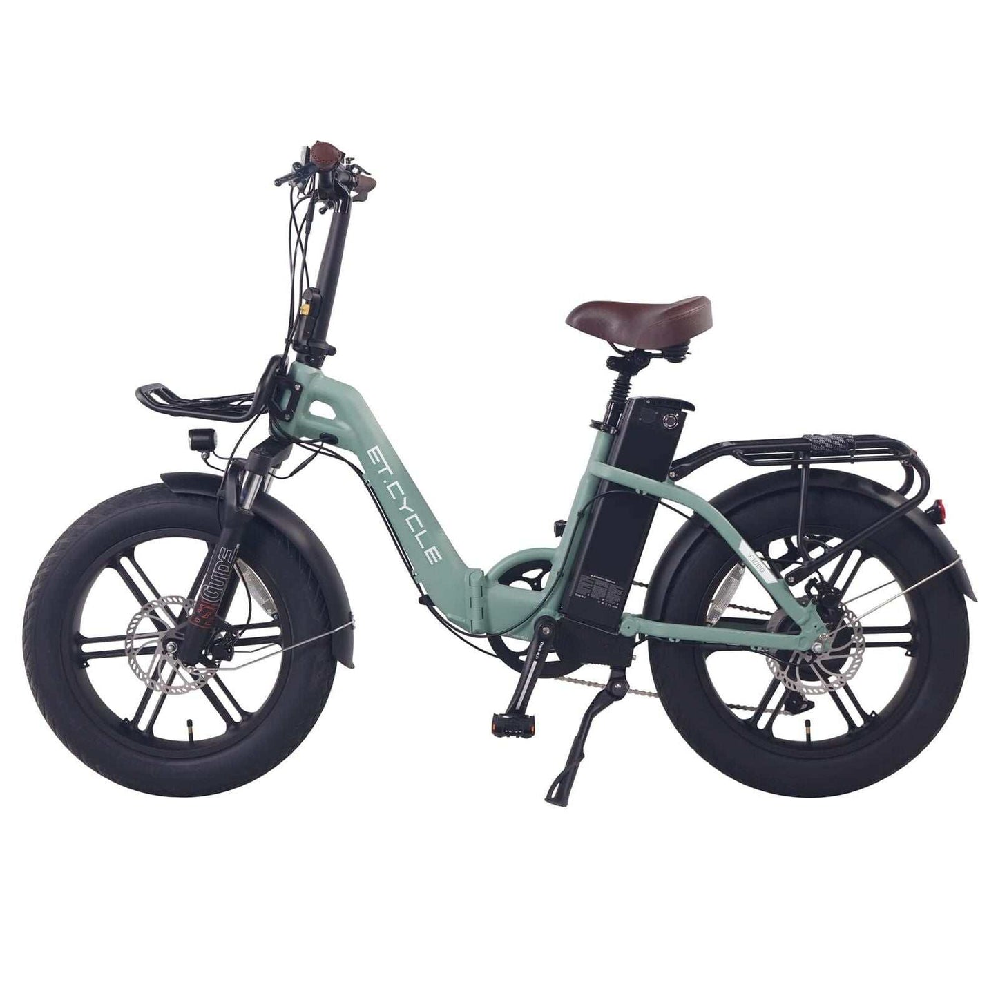 ET. CYCLE F1000 foldable electric bike with 750W motor, 48V 21Ah battery, and fat tyres