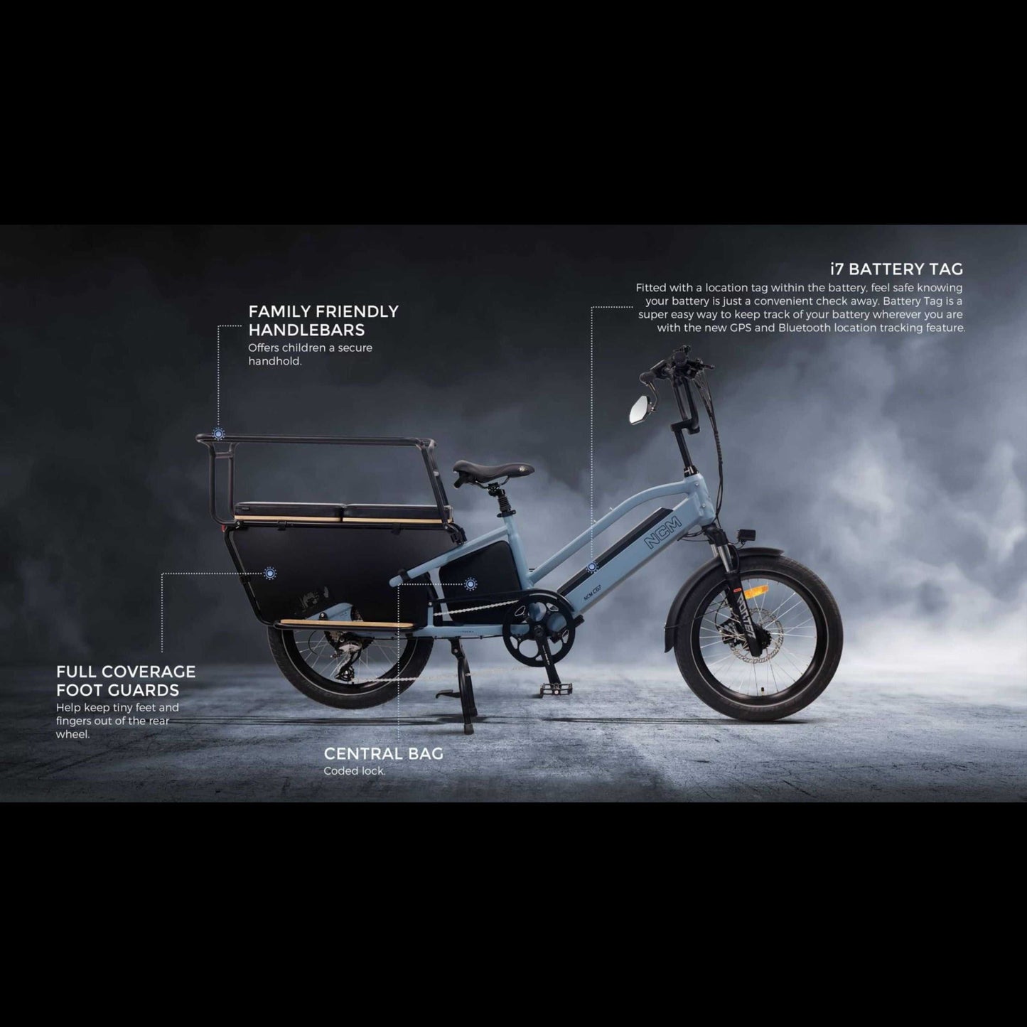 NCM CG7 Step Thru Cargo E-Bike 250-500w 48v 19Ah 912Wh Battery