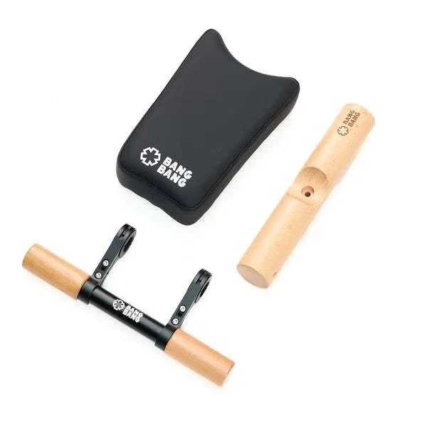 Fatboy Bang Bang Cruiser Set with wooden pegs, faux-leather passenger seat, and kids handlebar extension for Fatboy Scrambler V2 bikes