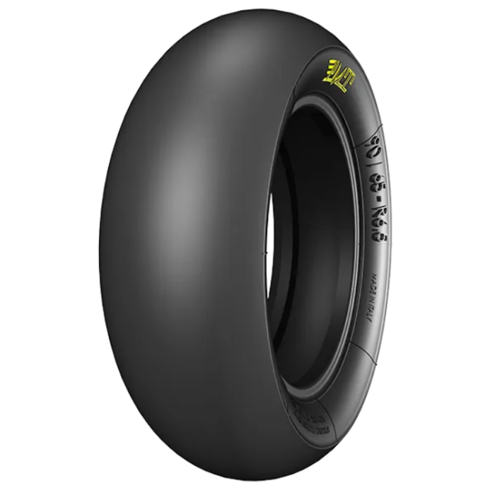 PMT 90/65 R6.5 T40 Slick racing tire with slick tread, 90mm width, 280mm diameter, 60 Shore A hardness, designed for dry conditions and long life.