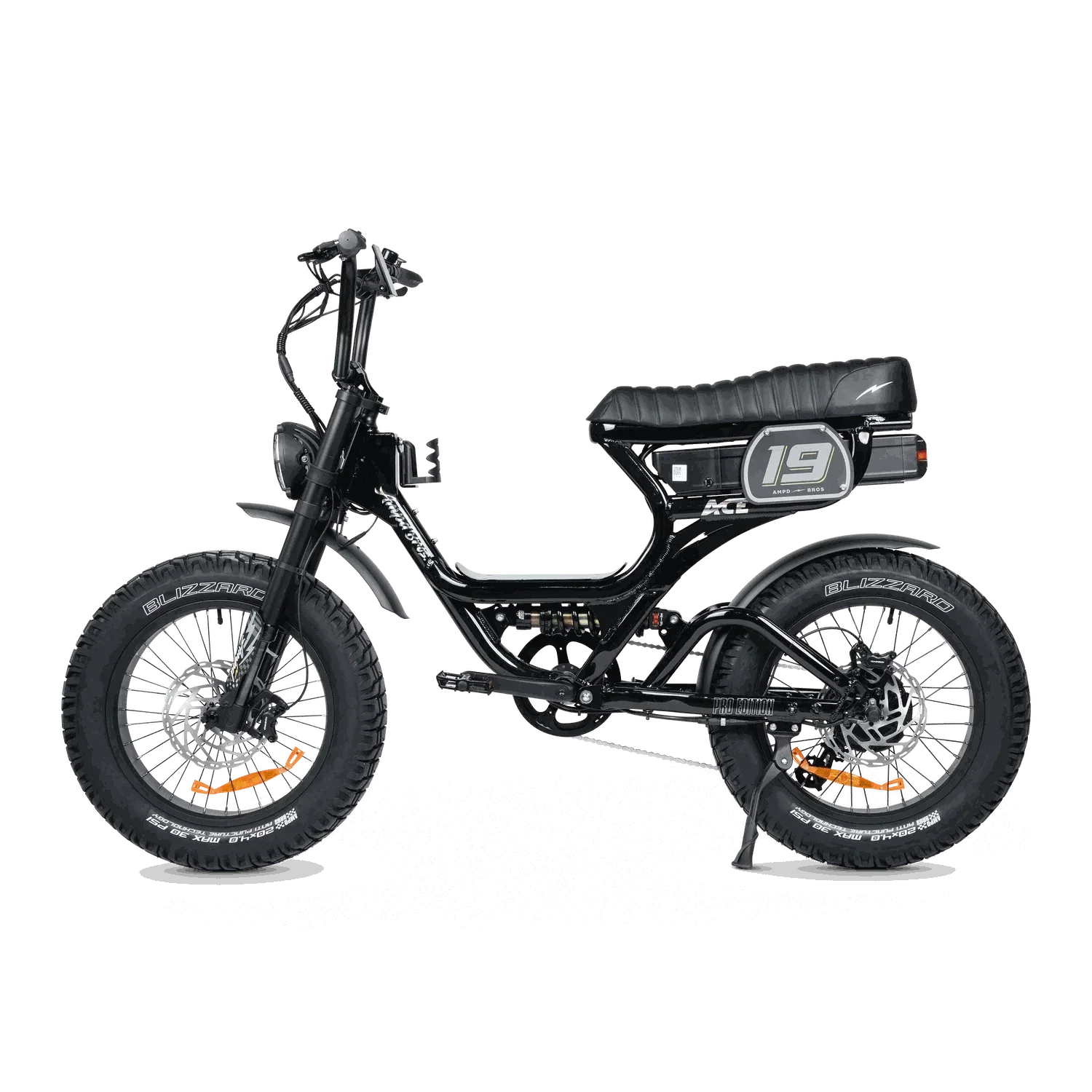 Ampd Bros ACE-S PRO Step-Through dual suspension electric bike in matte black with fat tyres and advanced features