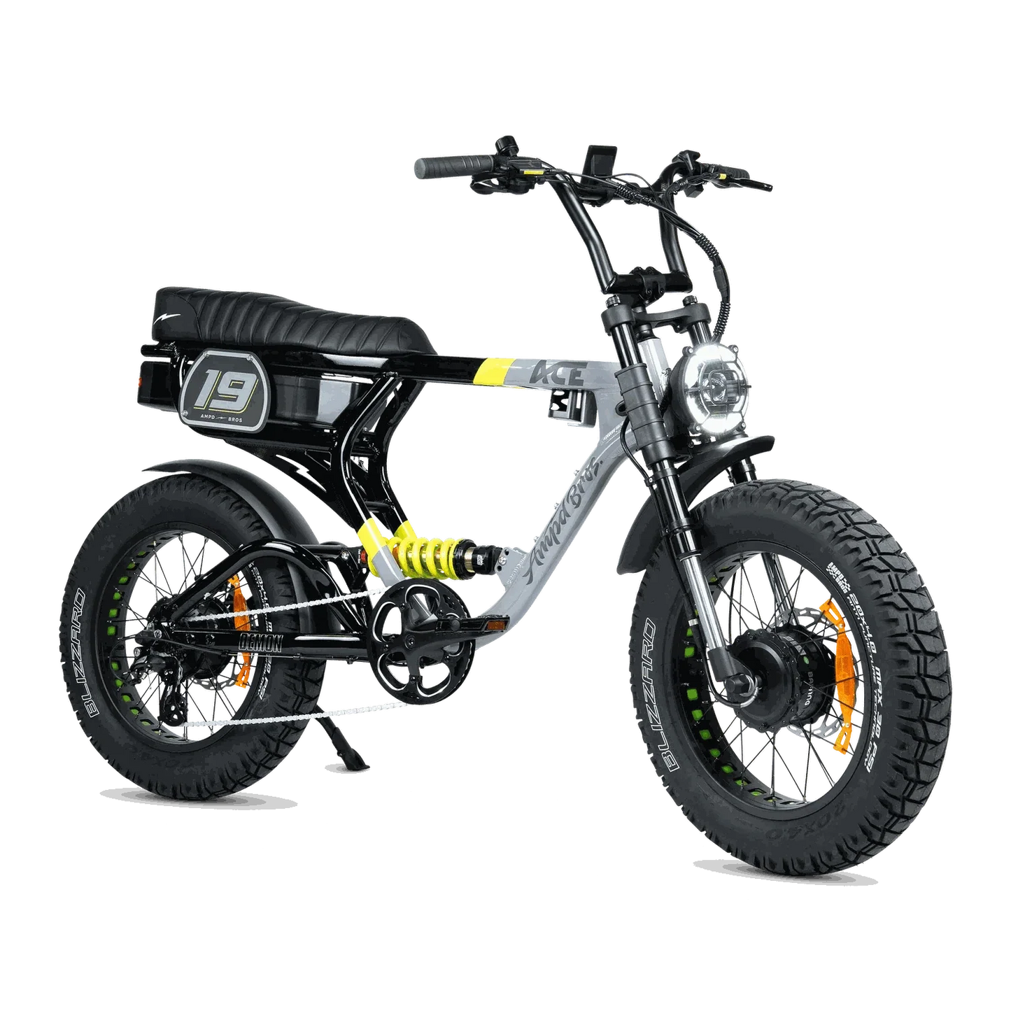 Ampd Bros ACE-X Demon Series 5 dual motor electric bike in matte black with advanced suspension and Samsung battery