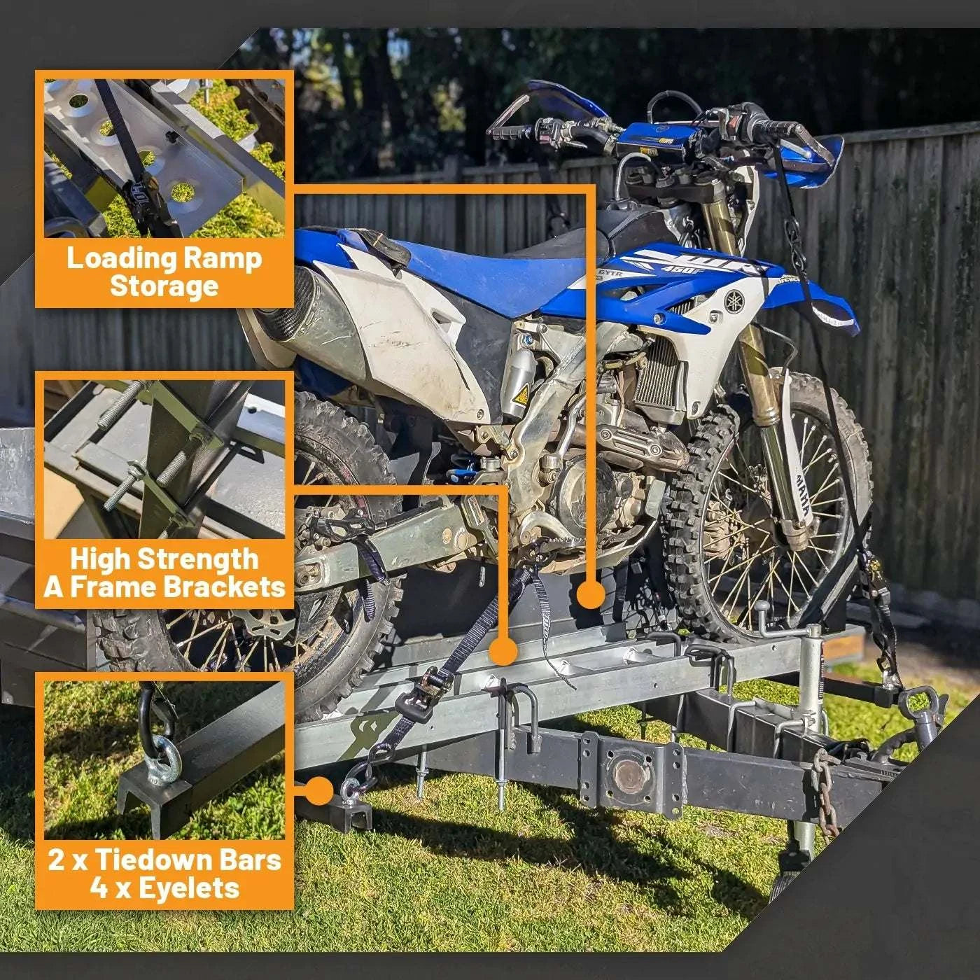 A-Frame mounted Mo-Tow 1.9M Motorcycle / Ebike Bike Carrier - 1900mm 250mm Ubolt