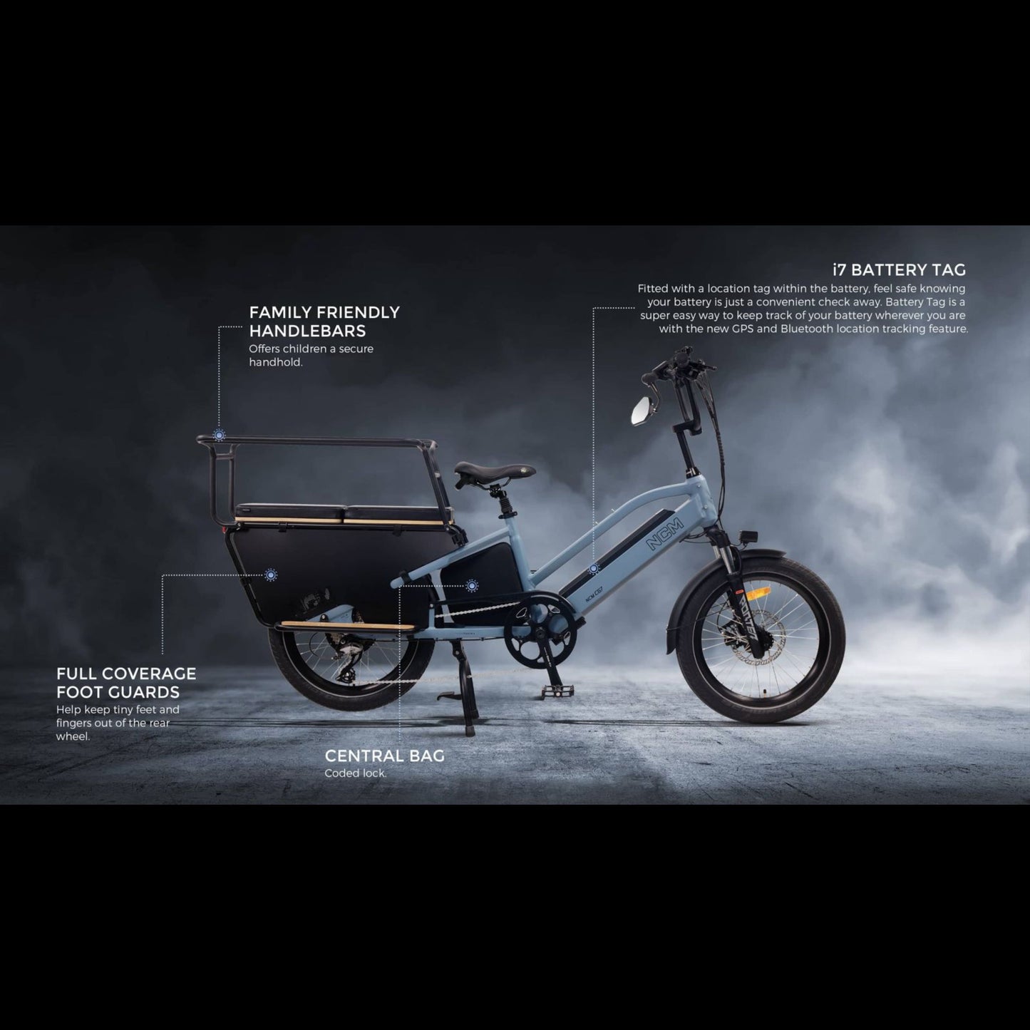 NCM CG7 Step Thru Cargo E-Bike 250-500w 48v 19Ah 912Wh Battery