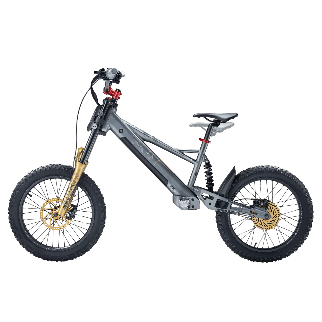 TAKANI Electric Balance Bike 20-inch matte charcoal with full suspension and off-road tires for kids aged 10-14