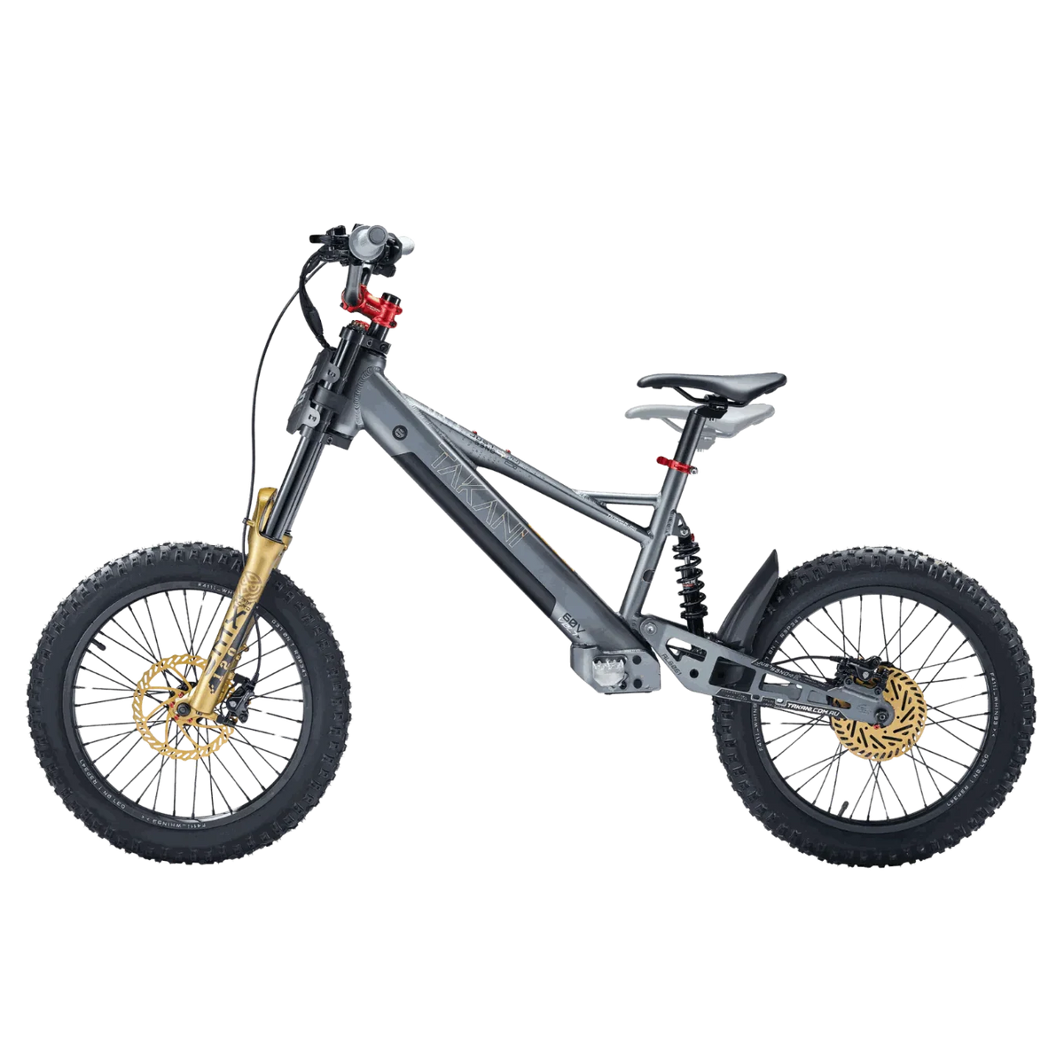 TAKANI Electric Balance Bike 20-inch matte charcoal with full suspension and off-road tires for kids aged 10-14