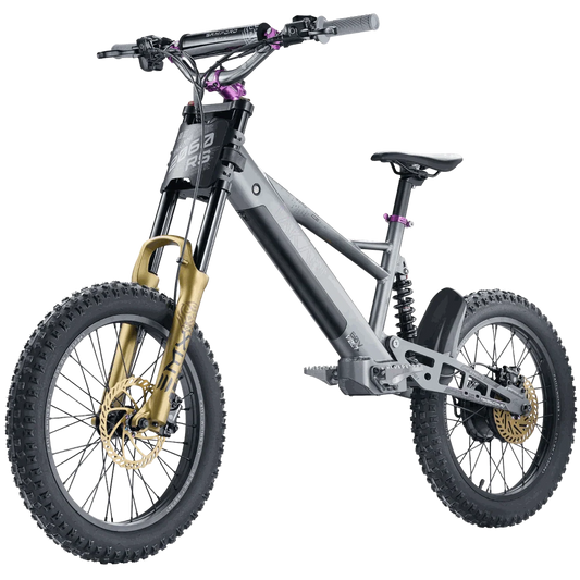 TAKANI Electric Balance Bike 20-inch matte charcoal with full suspension and off-road tires for kids aged 10-14